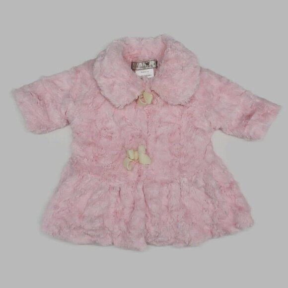 Widgeon Baby Girls 6M Pink Plush Fuzzy Collared Snap Front Bow Jacket Coat - Picture 8 of 8